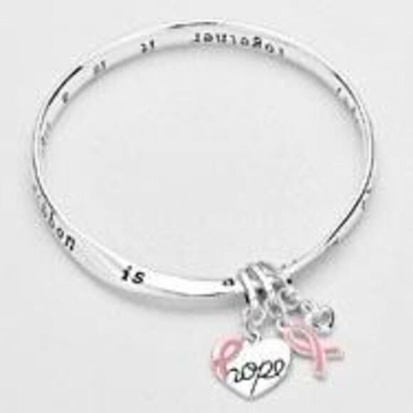 New Womens Boutique Power of Pink Breast Cancer Awareness Silver Twist Bracelet - Picture 1 of 2